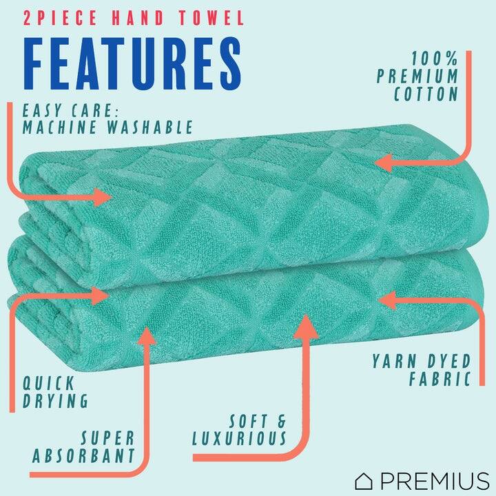 PREMIUS 2-Pack Geo 100% Cotton Yarn Dyed Hand Towel, 16x28 Inches - 16x28 Inches