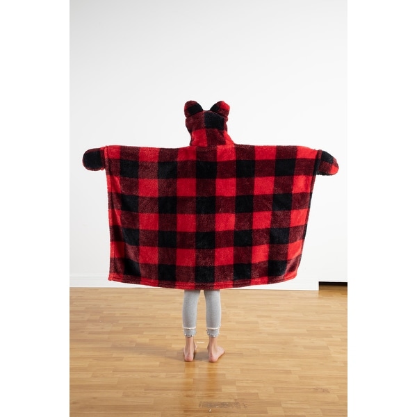 Dearfoams Red and Black Buffalo Check Adult Hooded Throw with