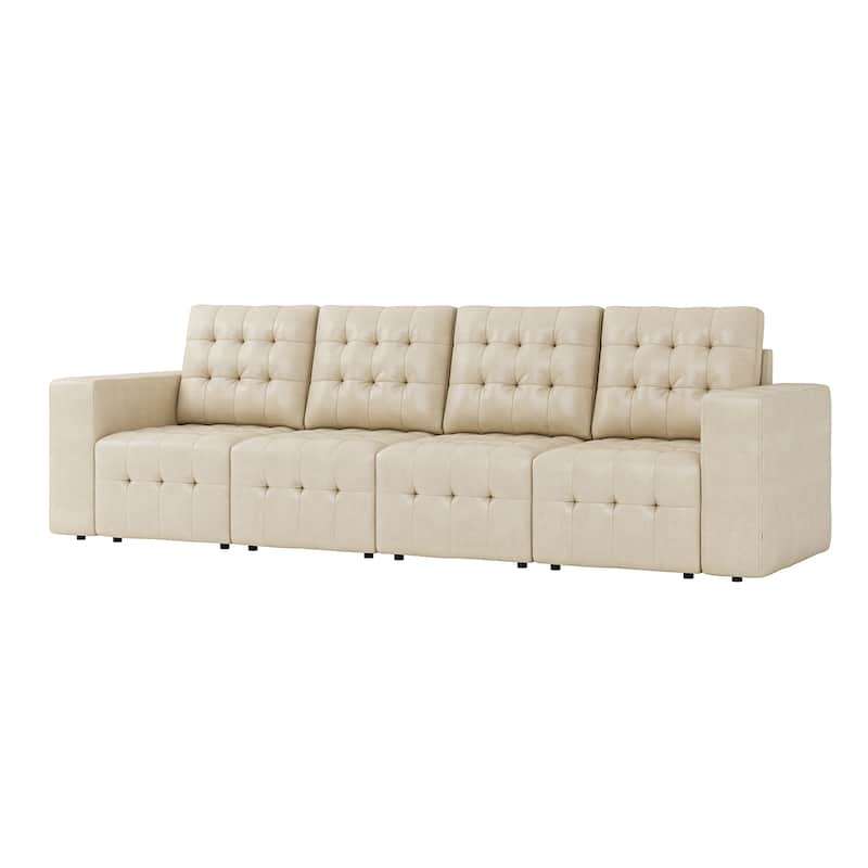 Aurora Genuine Leather Ottoman with Tufted Design by HULALA HOME