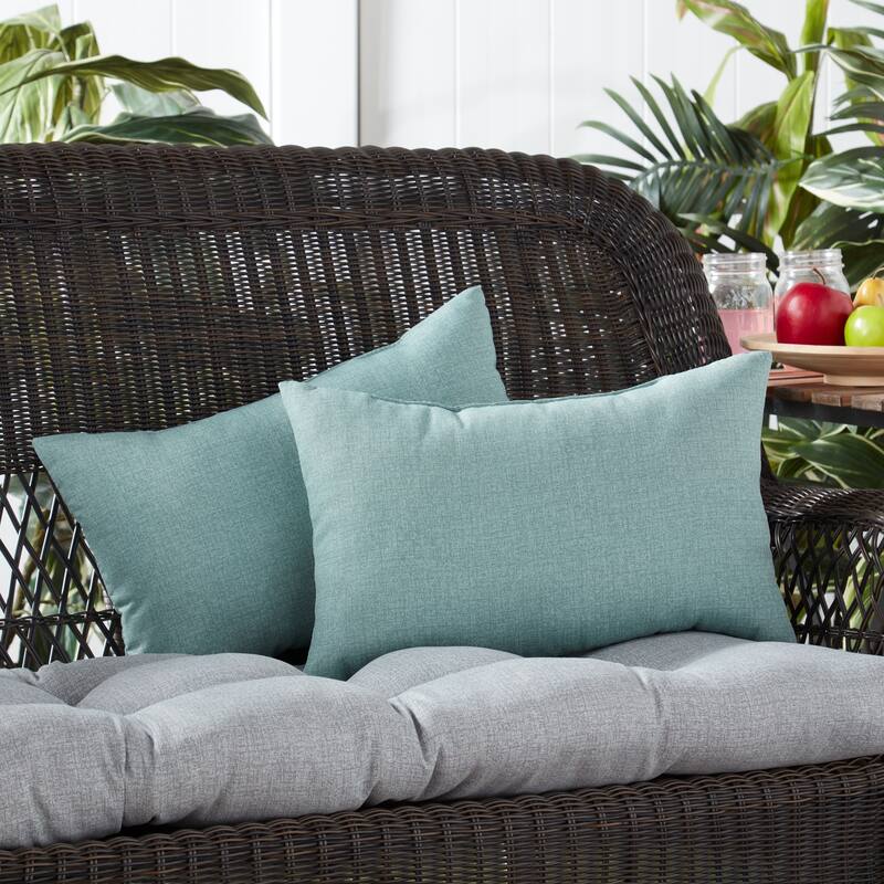 Solid Heathered Outdoor Lumbar Pillow (Set of 2)