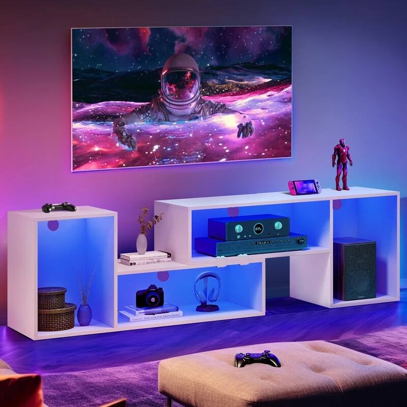 Deformable TV Stand with Led Lights for 65/70/75 Inch TVs White - 42 inches