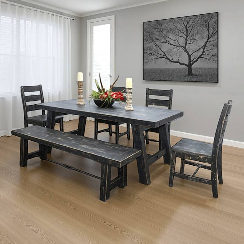 Rena Dining Table with Turnbuckles, 74 Inch Black Sand Mahogany Wood
