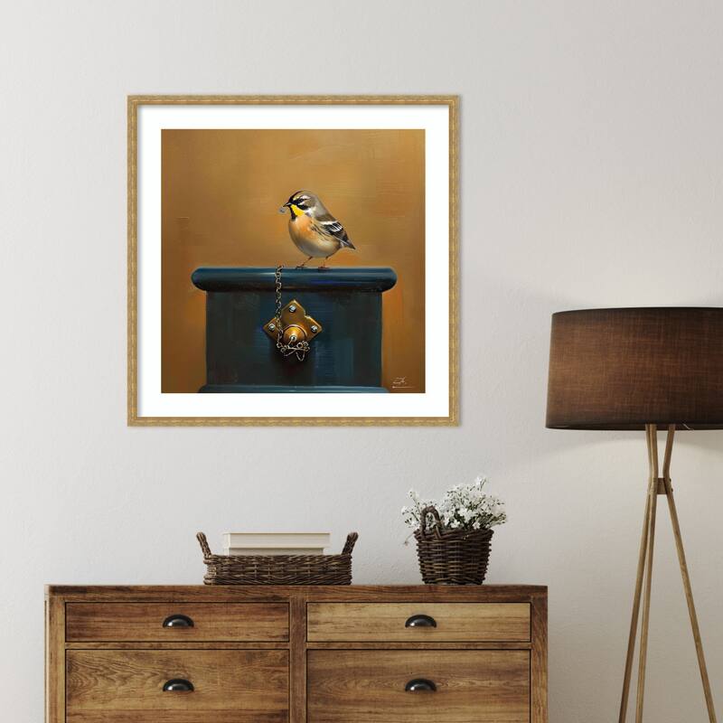 Birdy by Tradelink inhouse artist Wood Framed Wall Art Print - Mila Dark Gold