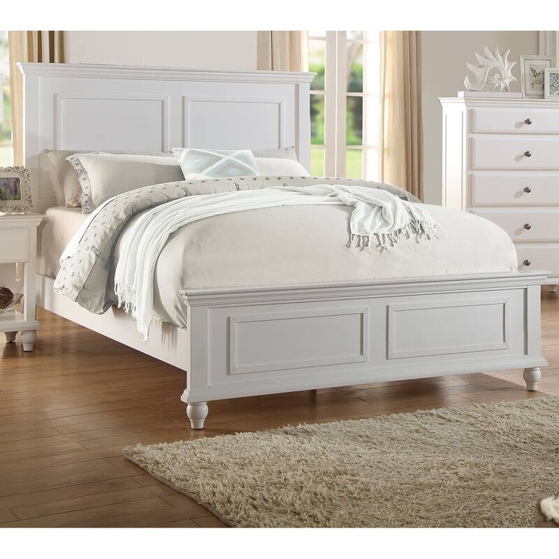 White Color Queen Size Bed Bedroom Furniture High Panel Headboard Footboard Plywood 1pc Bedframe