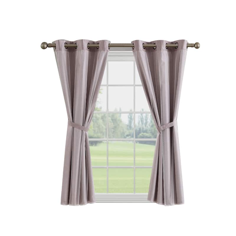 Creative Home Ideas Augusta Faux Silk Blackout with Sheer Overlay Grommet Window Curtain Panel Pair with Tiebacks