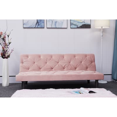 66" Velvet Futon Sofa with 3-Position Adjustable Tufted Back, Converts into Sofa Bed