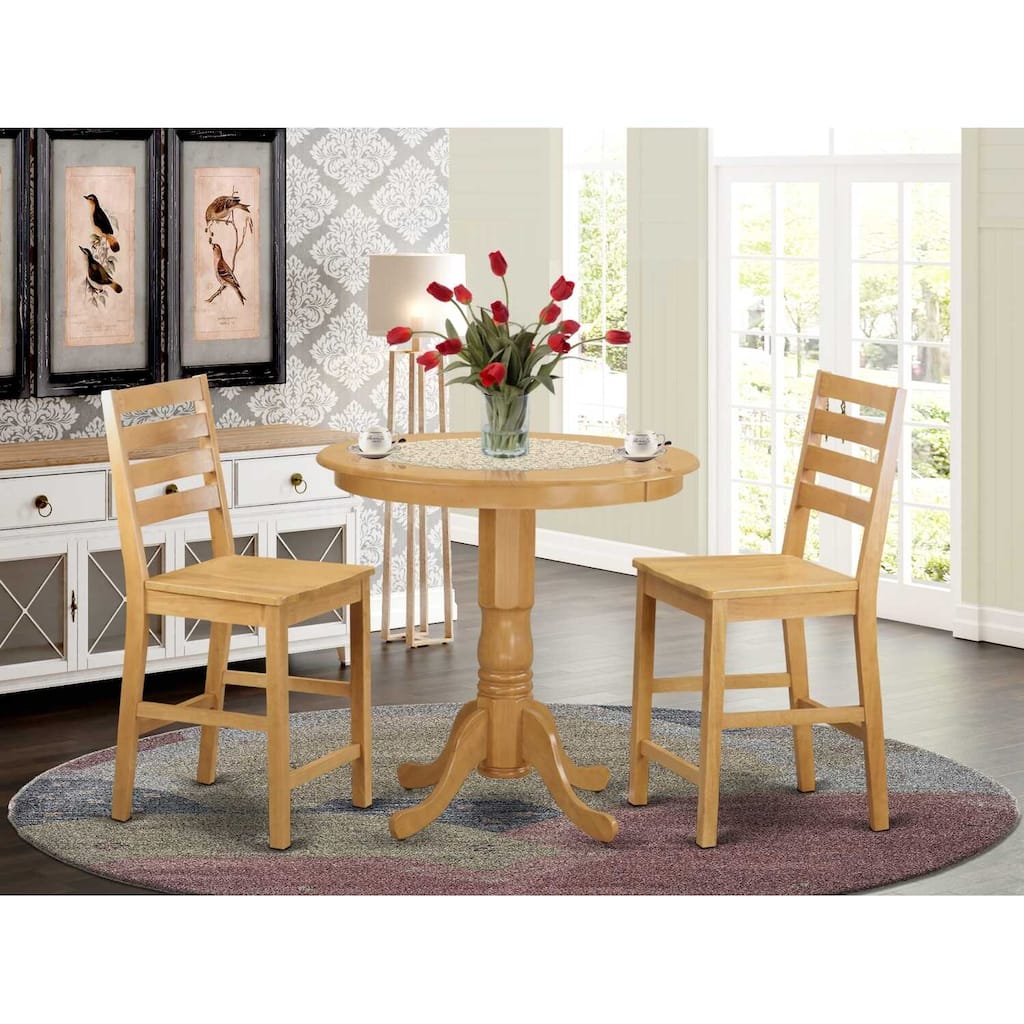 HomeStock 3-Pc Natural Oak Finish Solid Wood Top - Dining Room Set - Seats 4
