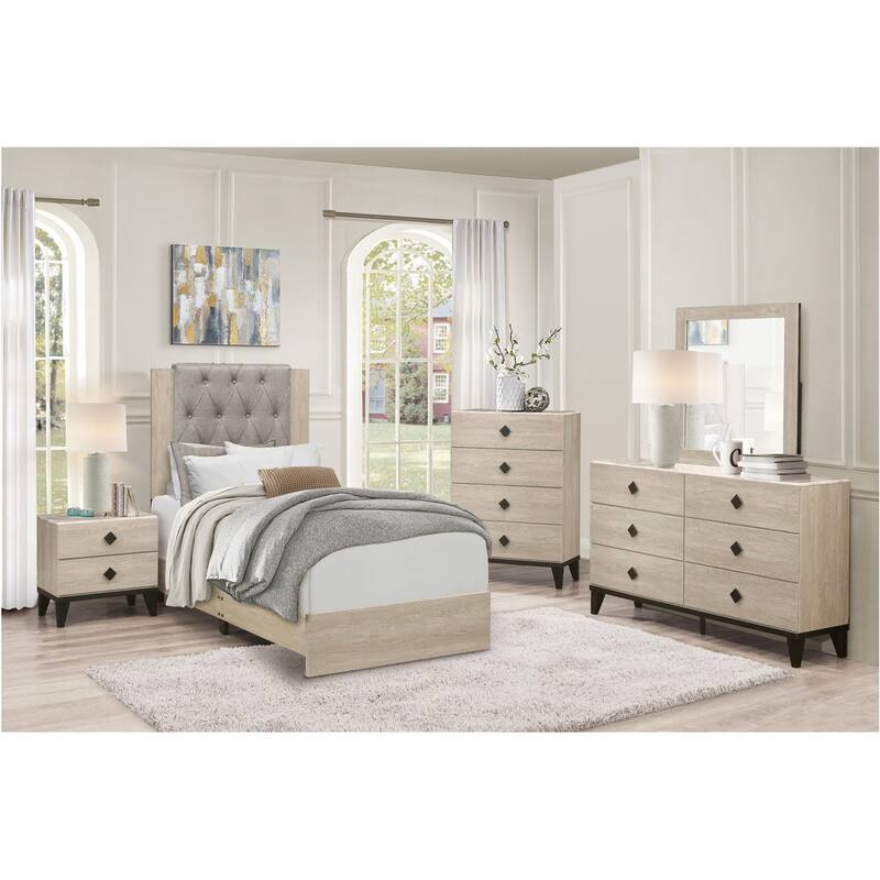 Frederic 3 Piece Gray Modern Fabric Upholstered Panel Bedroom Set - Queen