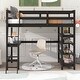 preview thumbnail 1 of 5, Twin Size Wood Loft Bed with Built-in Desk & 4-Tier Shelves, Wooden High Bedframe with Safety Guardrail, Twin Kids Bed Frame Espresso - Twin