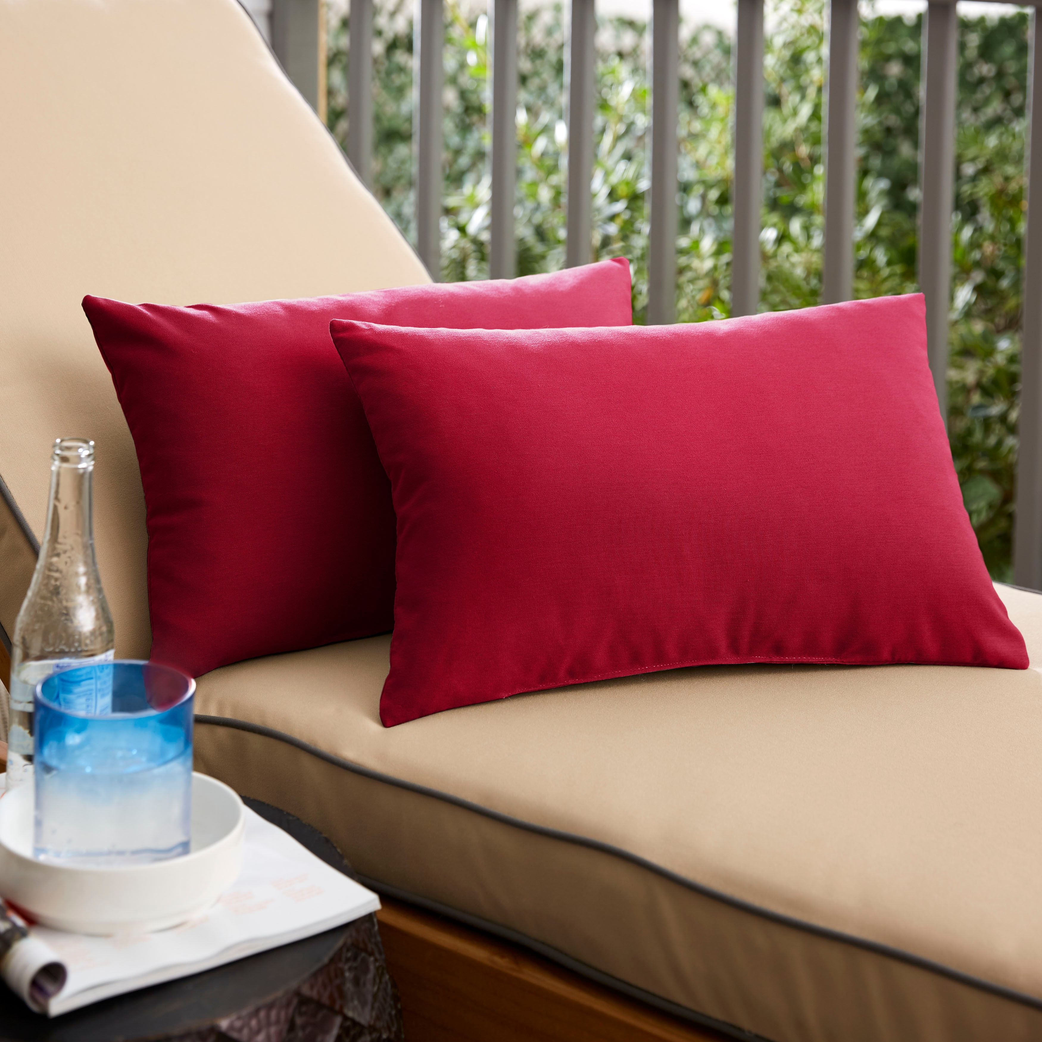 Sunbrella Canvas Jockey Red Indoor/Outdoor Knife Edge Pillow (Set of 2)