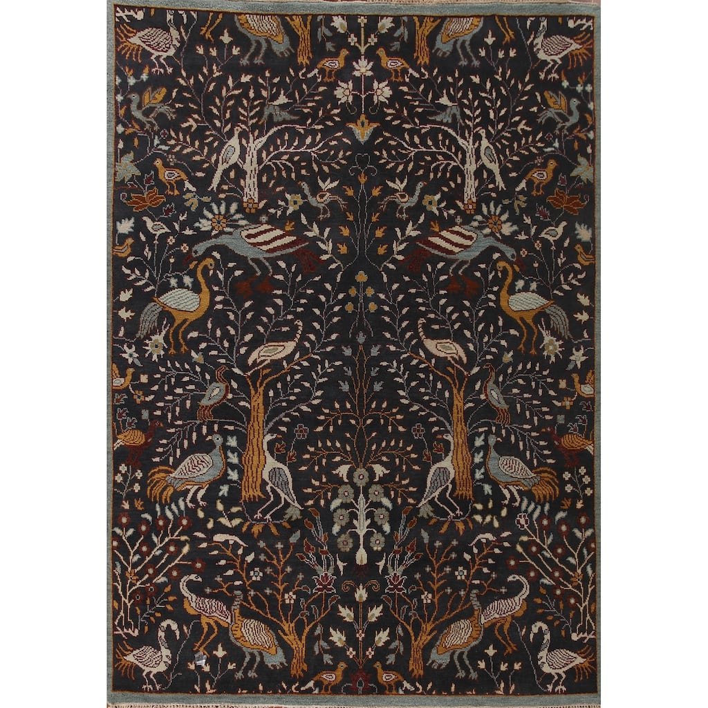 Animal Pictorial Tabriz Indian Area Rug Hand-Knotted Wool Carpet - 7'9"x 9'10"