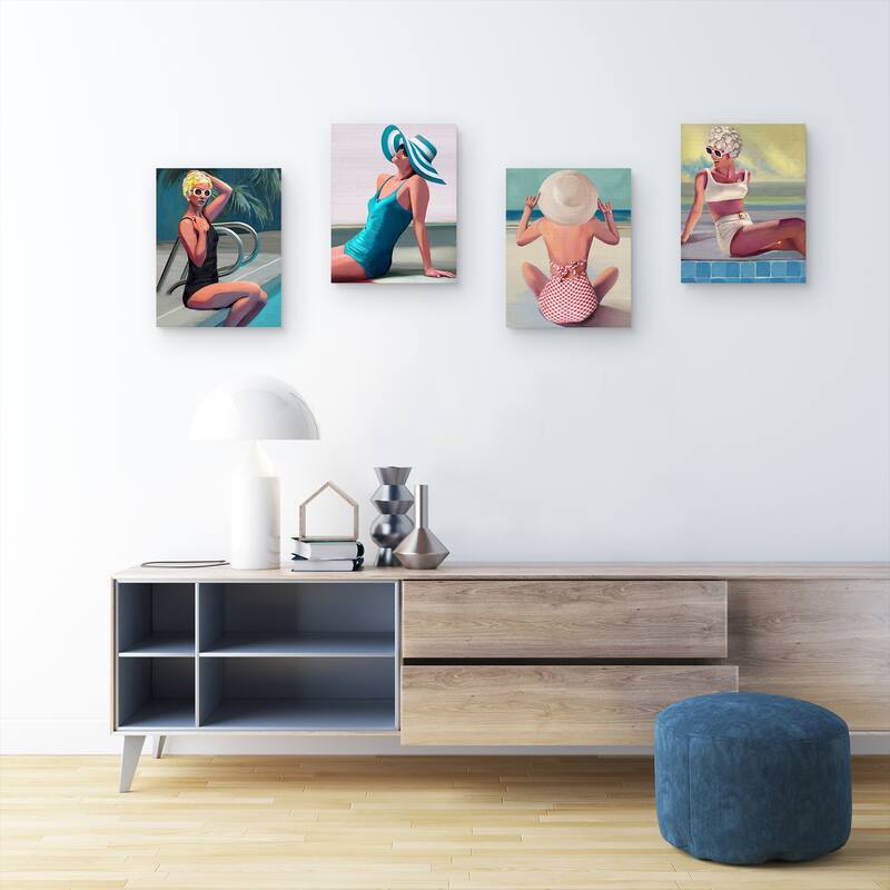 Retro Beach Girls I-IV Canvas Art Prints