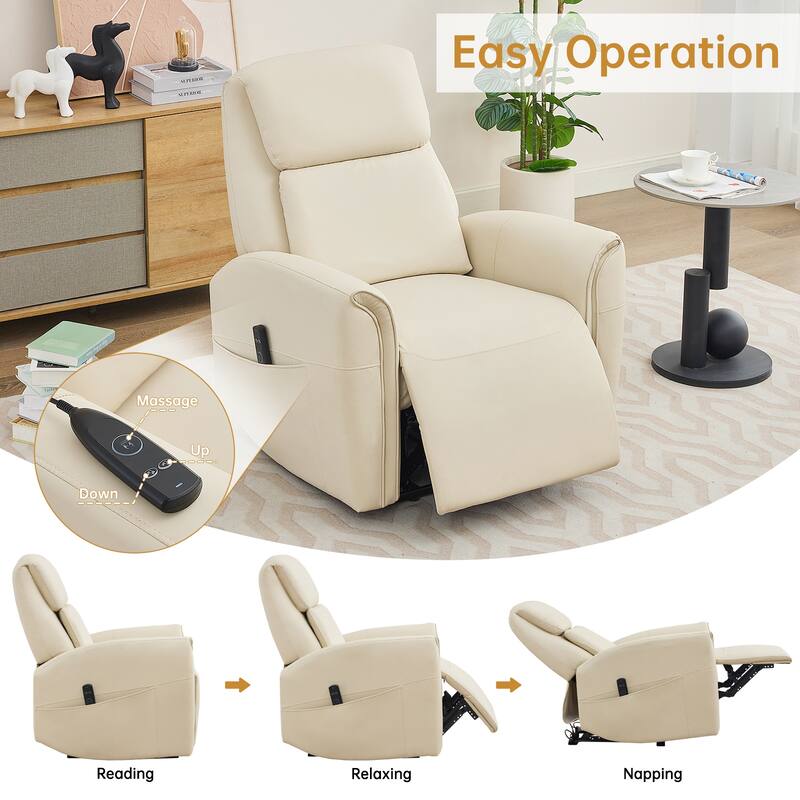 Oversized Faux Leather Massage Power Recliner with Two Pockets Set of 2