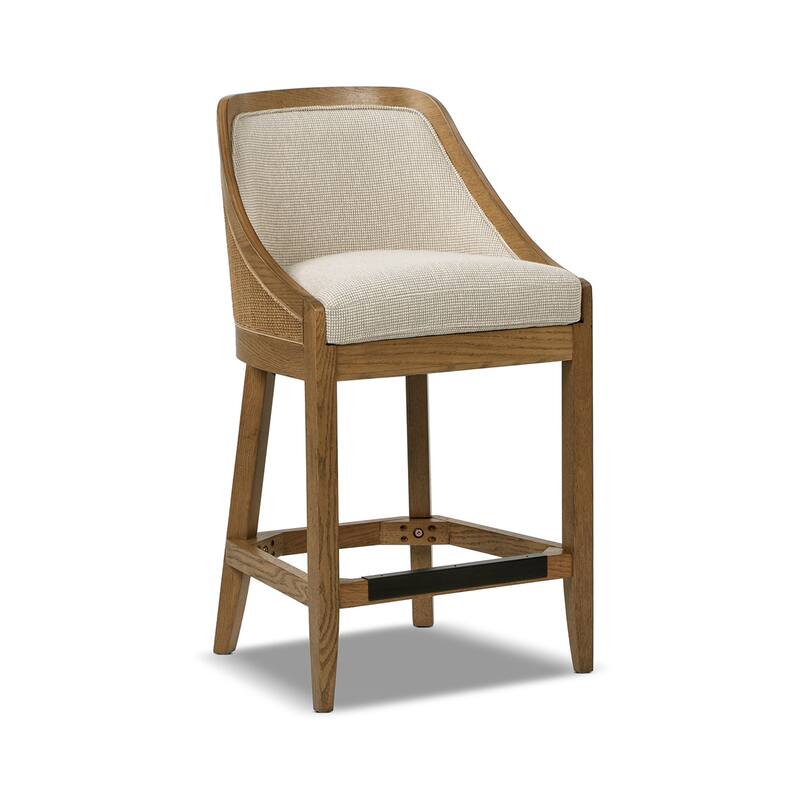 Jennifer Taylor Home Charleston 27" Cane Performance Fabric Upholstered Oak Counter Stool in Taupe Beige Textured Weave