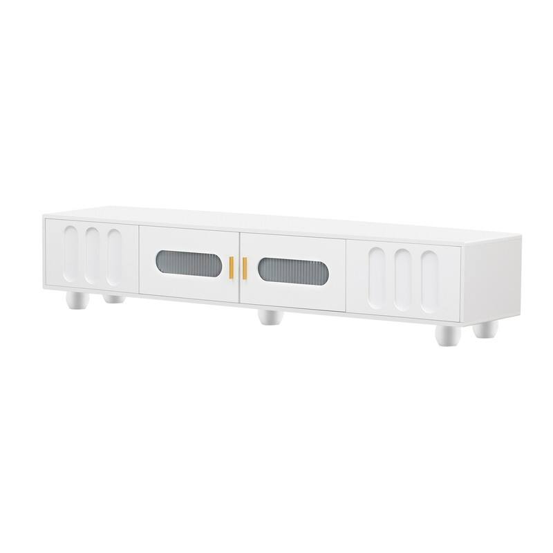 Modern TV Stand for TVs up to 80 Inches, Entertainment Center with Glass Door and 2 Drawers, Wood Long Storage Cabinet