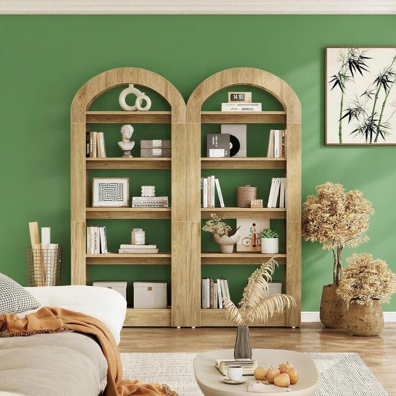 MDF 5 Tier Bookshelf with Arched Top and Heavy-Duty Shelves - 70.86" H x 31.5" W x 11.81" D