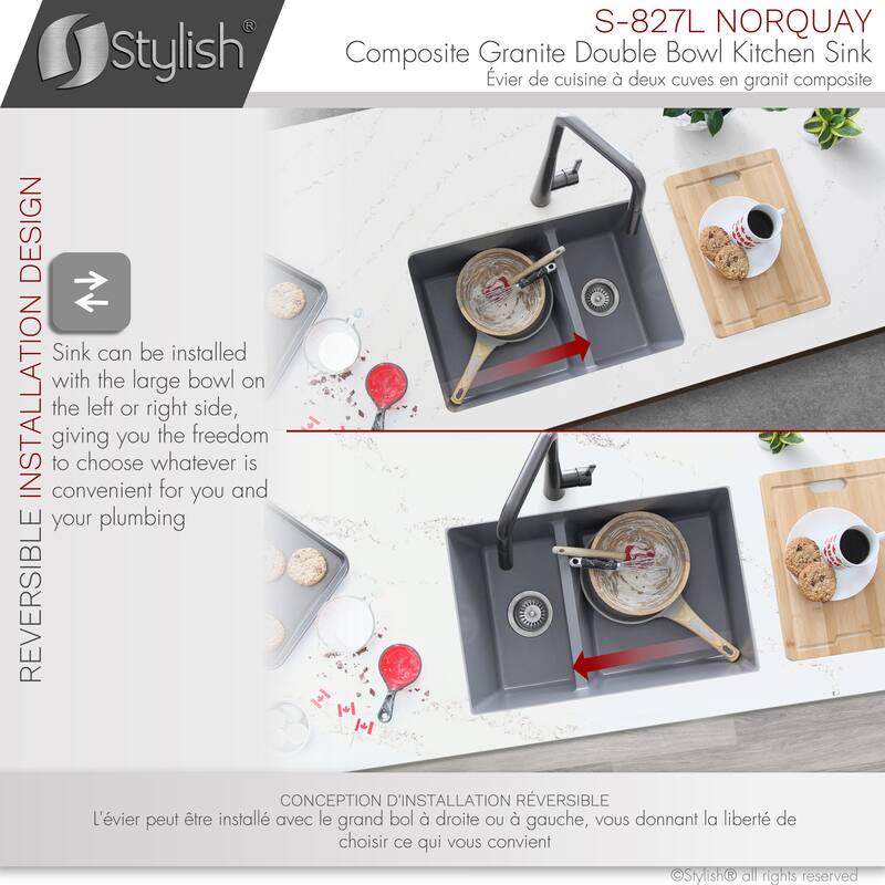Dual mount 27" Composite Granite Double-Bowl Kitchen Sink S-827