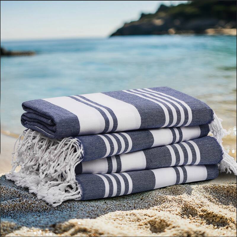 Oceanfront Resort Salty Stripe 4 Pack Sand Free Beach Towel - 4 Blue