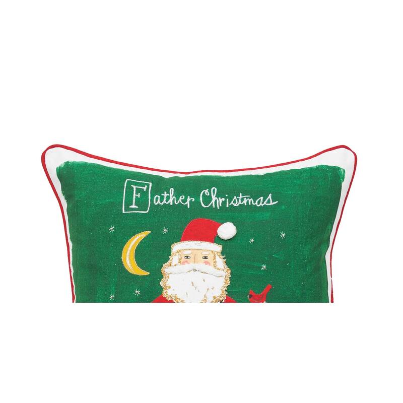 Father Christmas Alphabet Printed & Embellished Throw Pillow