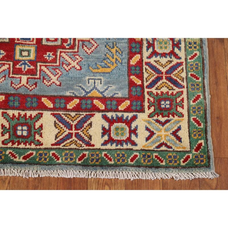 Blue Kazak Foyer Rug Handmade Geometric Accent Wool Carpet - 2'9"x 4'3"
