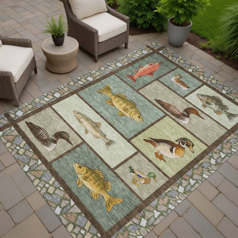 Machine Washable Indoor/ Outdoor Cabin Lodge Chantille Rug