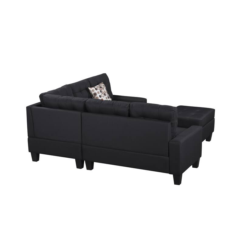 104.5" Gray Upholstered Sofa Set with Comfortable Coin-Spring Cushions, Sturdy Frame, Chaise Lounge, Versatile Storage Ottoman