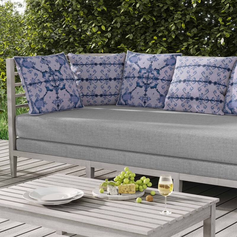 Gridded Blossom Indoor/Outdoor Reversible Throw Pillow Blue