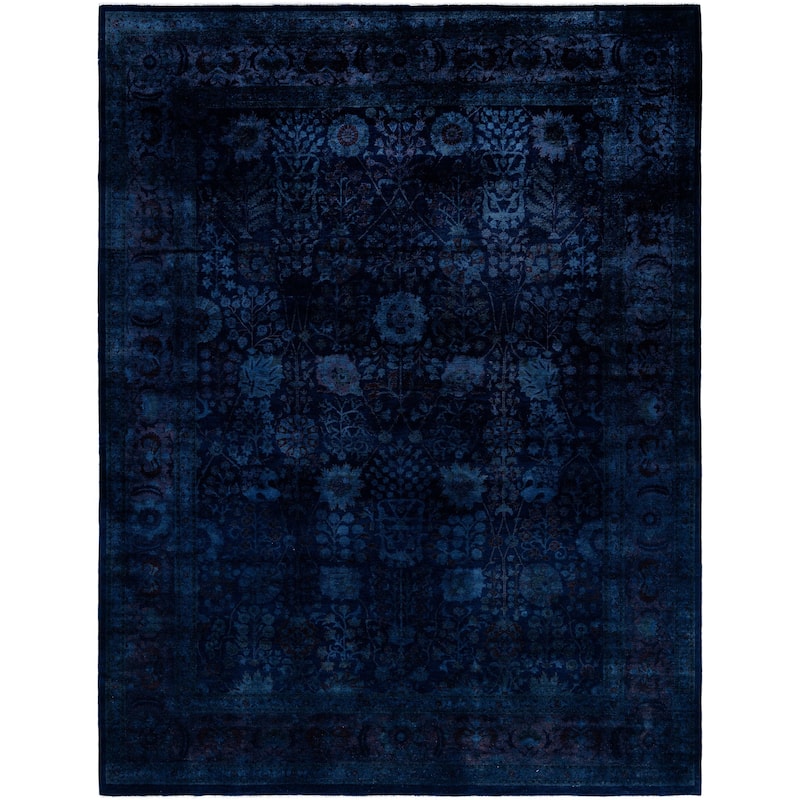 Overdyed One-of-a-Kind Hand-Knotted Area Rug - Navy - 9' 1" x 11' 9"