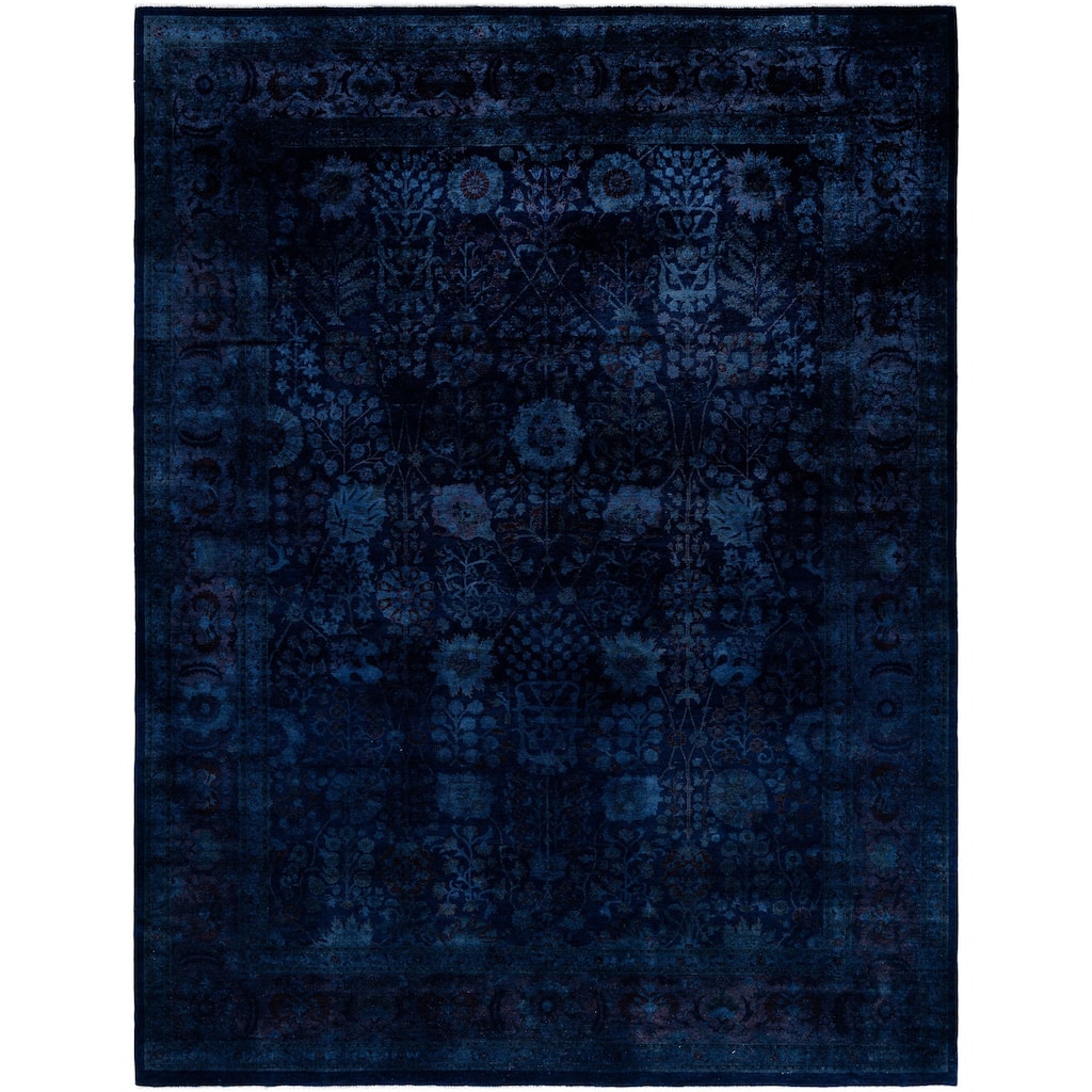 Overdyed One-of-a-Kind Hand-Knotted Area Rug - Navy - 9' 1" x 11' 9"