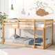 preview thumbnail 16 of 18, Twin over Twin Floor Bunk Bed with Ladder & Guardrails, Wood Bedframe Natural - Twin