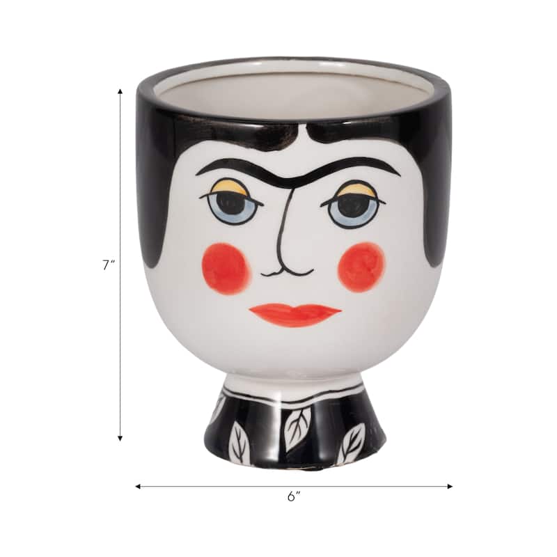 7"Hx6" Diameter, Frida Face Flower Vase, Black/White Finish, Made with Ceramic, Unique Decorative Vase for Centerpieces,