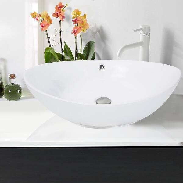 slide 2 of 11, Highpoint Collection 23-inch White Ceramic Oblong Bathroom Vessel Sink