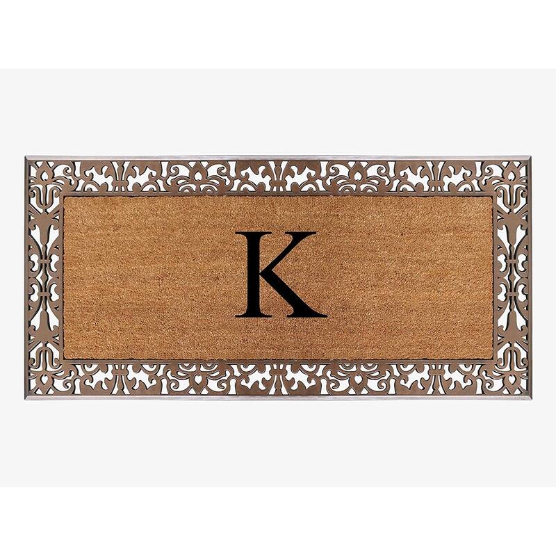 A1HC Natural Coir Monogrammed Door Mat For Front Door, 30"X60", Anti-Shed Treated Durable Doormat for Outdoor Entrance - K