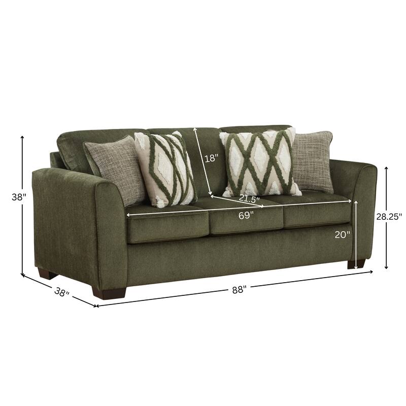 Roundhill Furniture Marvella 3-Piece Living Room Set, Sofa, Loveseat, and Chair with Mosswood Chenille Upholstery