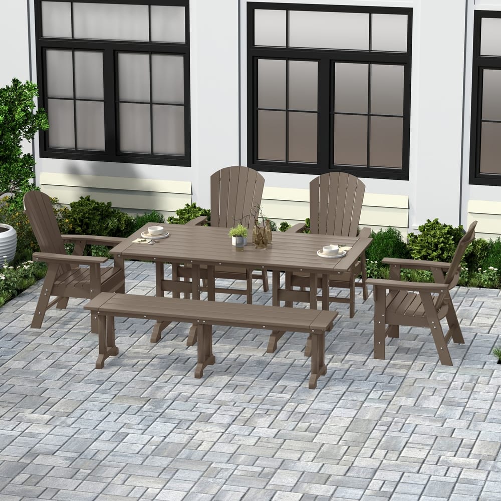Altura 6-Piece Rectangular Poly Eco-Friendly All Weather Outdoor Dining Set with Bench