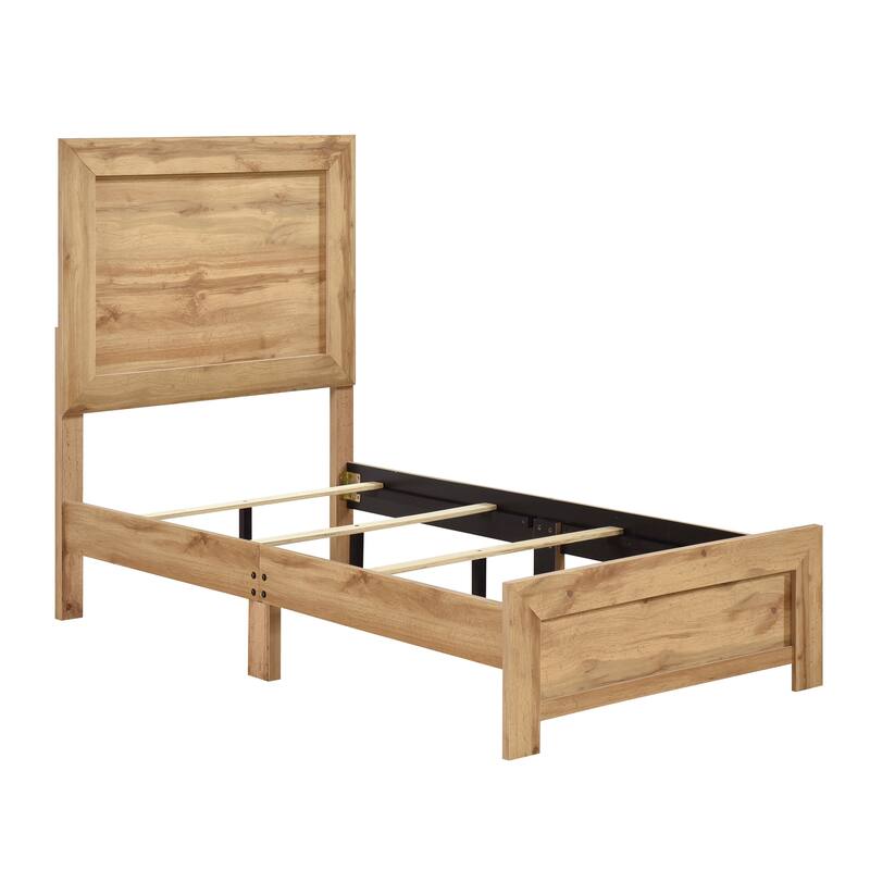 Rustic Natural Finish Twin Bed Frame with Headboard and Footboard, Easy Assembly, Ships in One Box