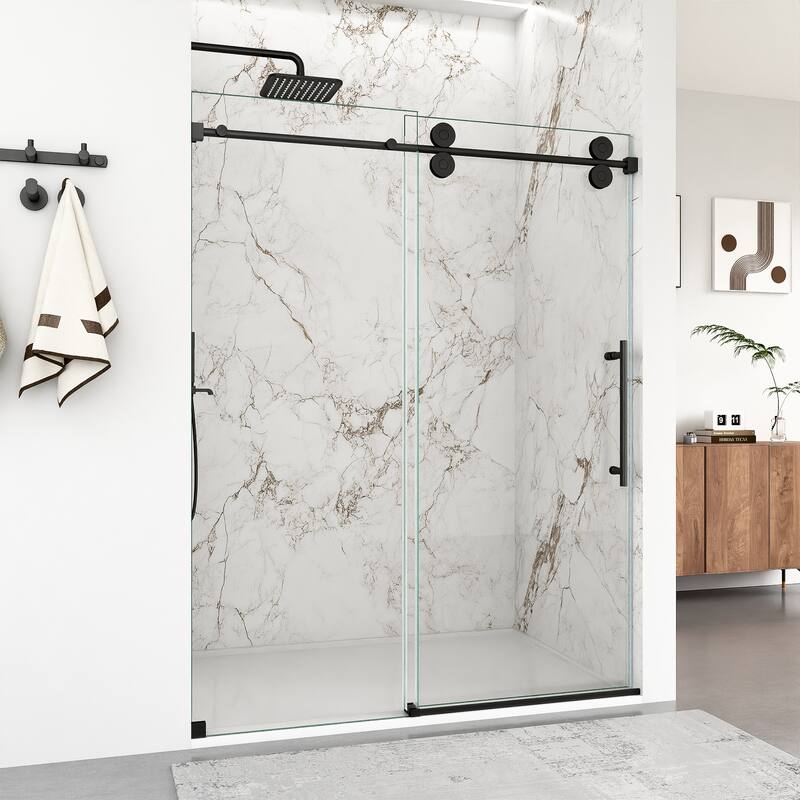 56"-60"W x 72"H Frameless Single Sliding Shower Door - 5/16" (8mm) Clear Tempered Glass