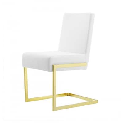 Set of 2 White Faux Leather Upholstered Dining Chairs with Gold Metal Legs and Solid Back for Living or Dining Use