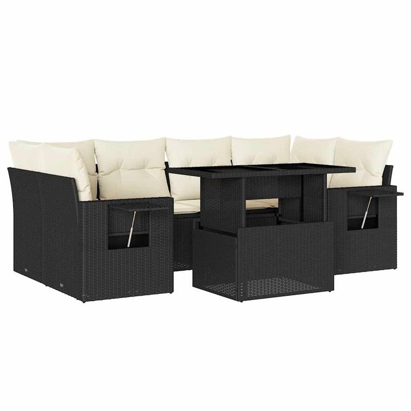 vidaXL Patio Sofa Set with Cushions Outdoor Furniture 7 Piece Poly Rattan - 24.4 x 24.4 x 27.2