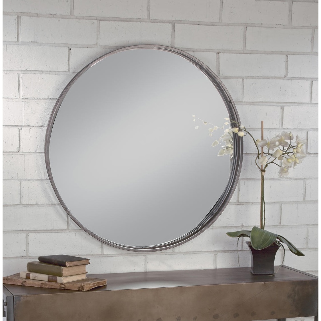 Shop Black Metal Decorative Round Wall Mirror Overstock 31485847