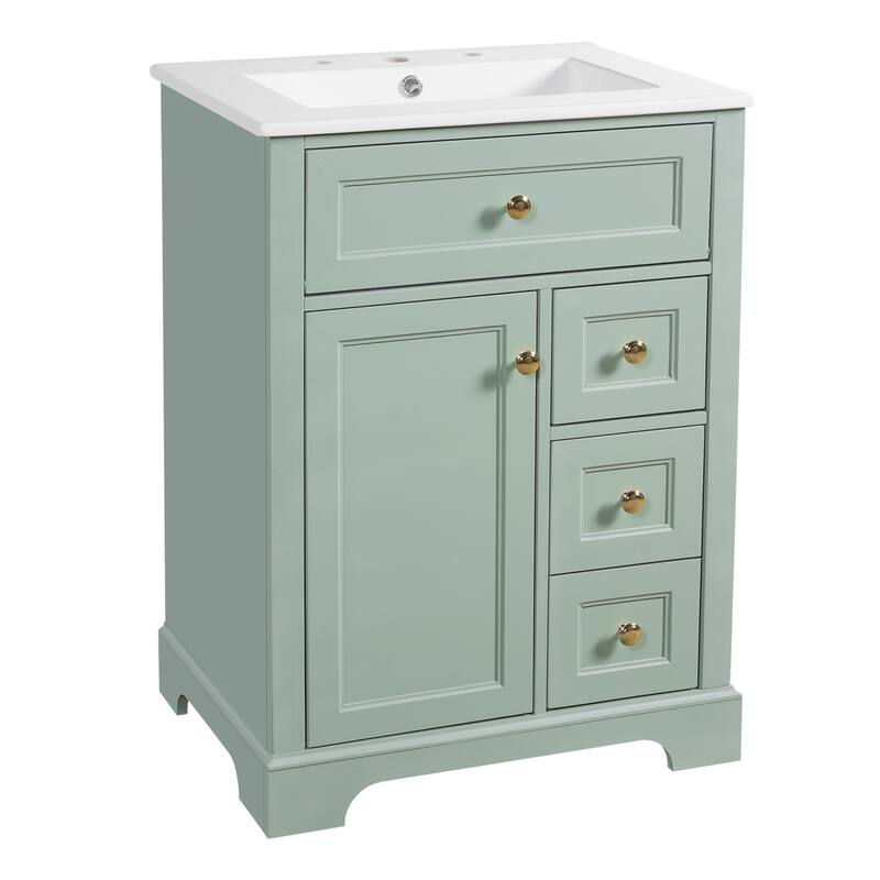 Roomfitters 24" Bathroom Vanity with Sink, Solid Pinewood Frame, 3 Drawers & Cabinet with 2-Tier Door Rack