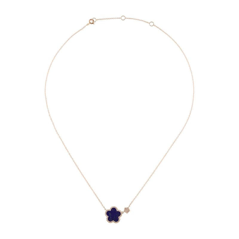 Joelle Collection Lapis & Diamond Flower Pendant 14K Rose Gold