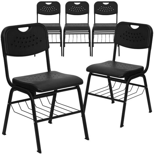 5 Pack 880 lb. Capacity Plastic Chair with Frame and Book Basket