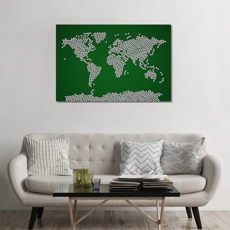 iCanvas "Football Soccer Balls World Map" by Michael Tompsett Canvas Print - 32x48x1.5