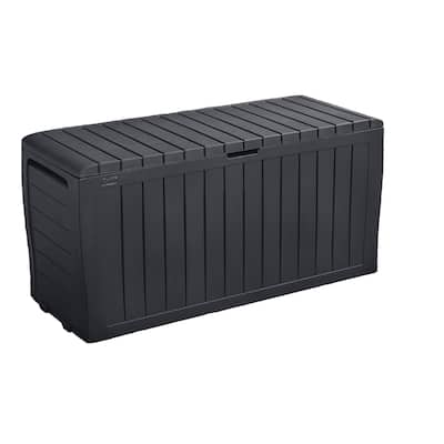 Keter Marvel Plus 71 Gallon All-Weather Elegant Storage Deck Box For Lawn Patio Garden Dark Grey/ Black