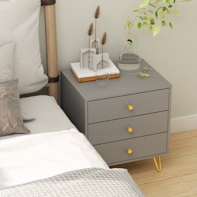 21.6'' Tall 3 - Drawer Nightstand White/Grey/Black(1 Piece)