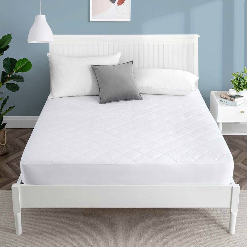 Quilted Down Alternative Mattress Pad with Cotton Cover Fit 18 Inches - White