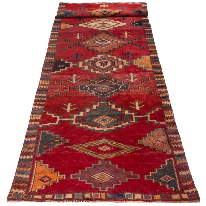 ECARPETGALLERY Hand-knotted Melis Vintage Red Wool Rug - 4'4 x 14'0