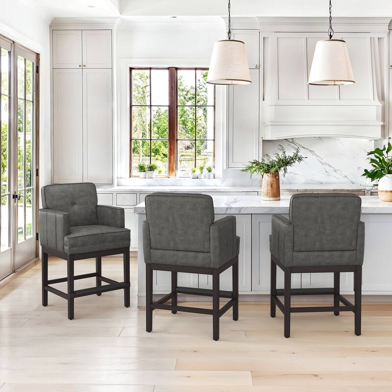 27.2 In Modern Cushioned Counter Height Bar Stools For Kitchen Island Dining Room Ba - 22.4" W x 20.6" D x 40.2" H - Set of 3 - Black gray