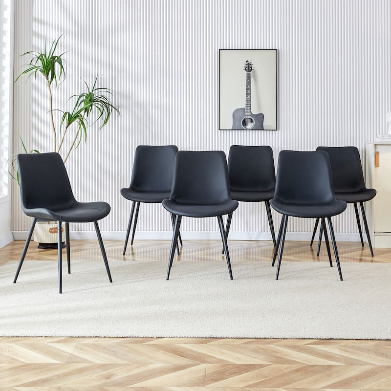 Dining Chairs Set of 6, Modern Armless Kitchen Chairs with Back, Faux Leather Dining Room Chairs with Metal Legs for Home Bistro